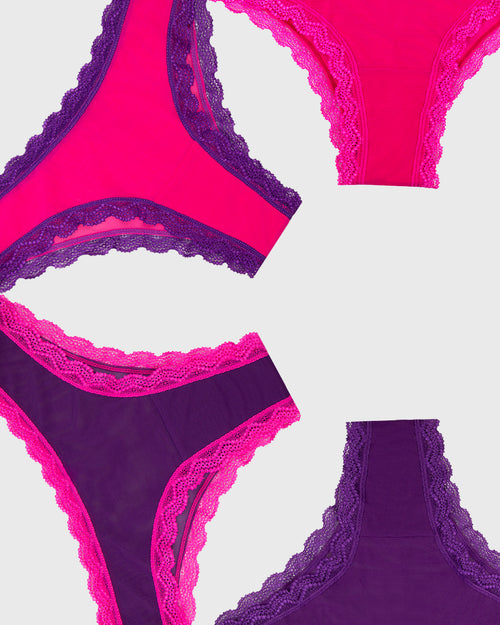 Mesh Brazilian Brief Four Pack - Purple & Raspberry Stripe & Stare