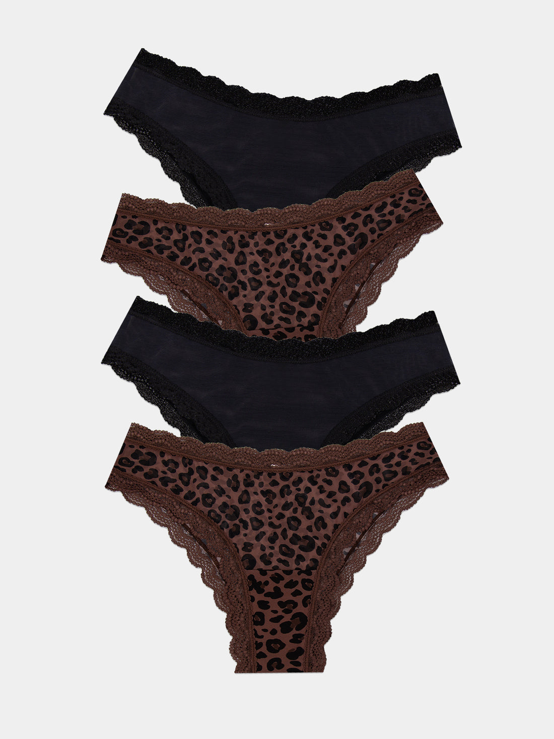 Mesh Brazilian Brief Four Pack - Black & Leopard