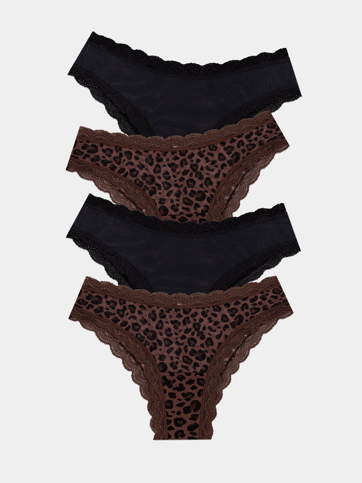 Mesh Brazilian Brief Four Pack - Black & Leopard