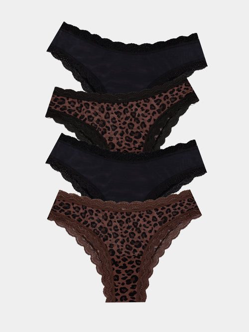 Mesh Brazilian Brief Four Pack - Black & Leopard