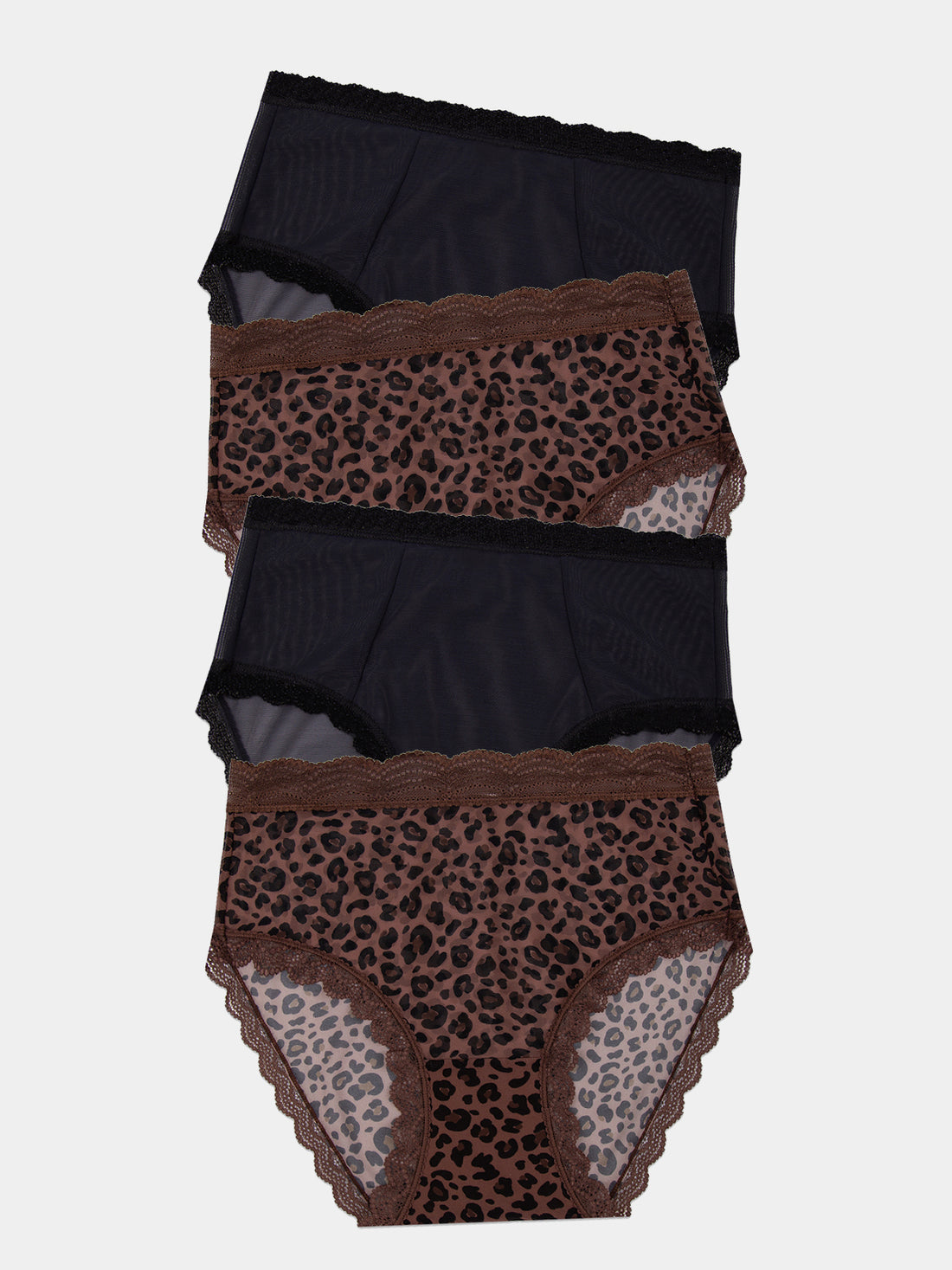 Mesh High Rise Brief Four Pack - Black & Leopard