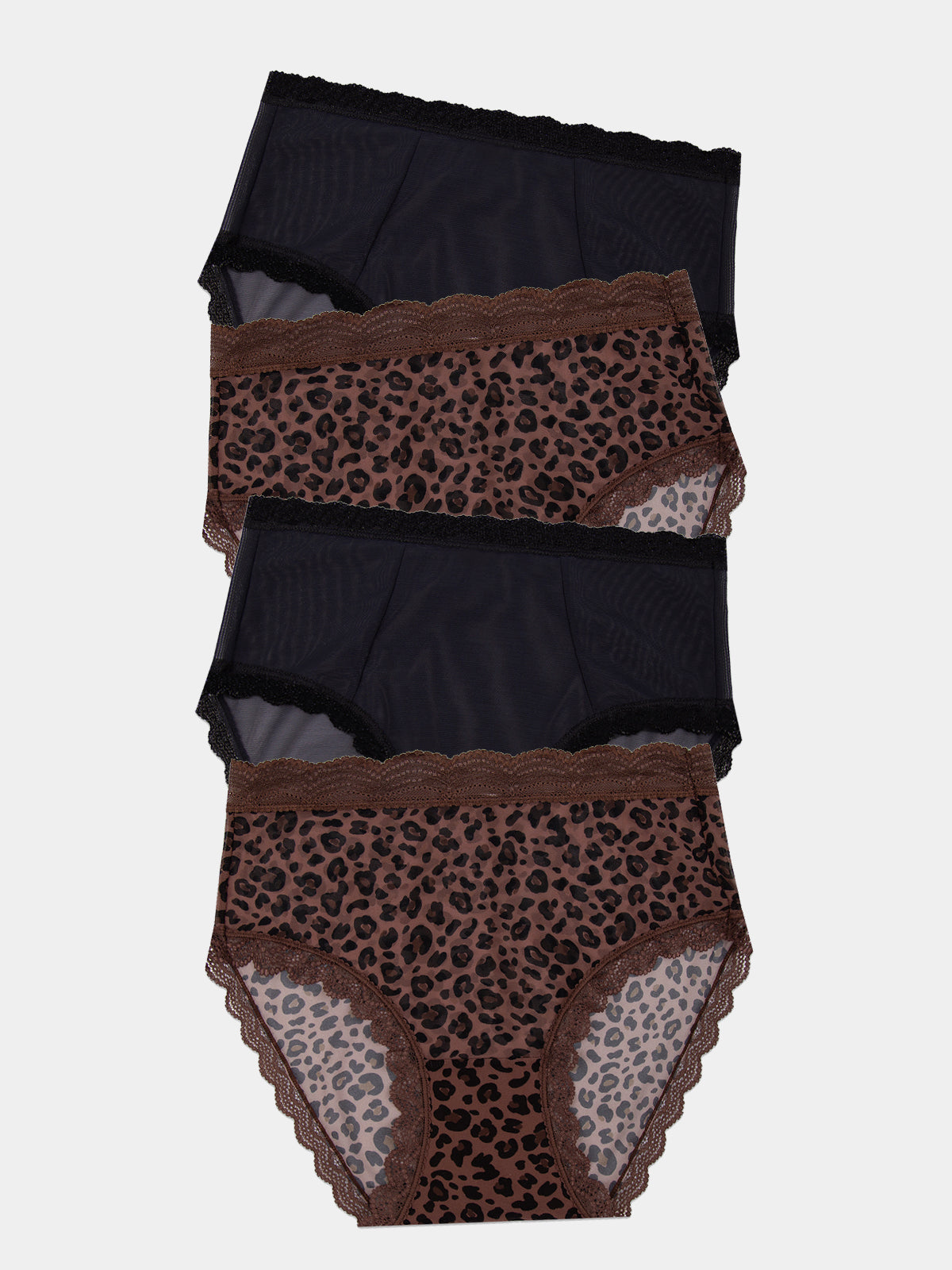 Mesh High Rise Brief Four Pack - Black & Leopard