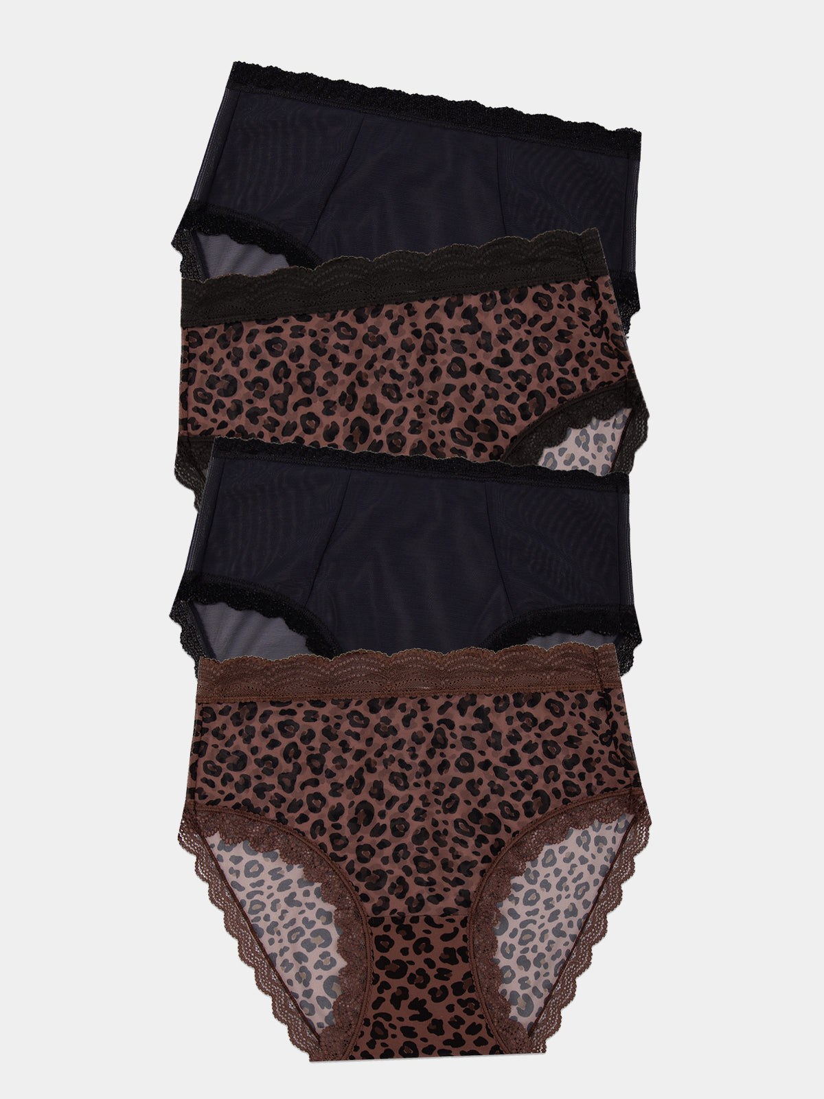Mesh High Rise Brief Four Pack - Black & Leopard | Sustainable TENCEL ...