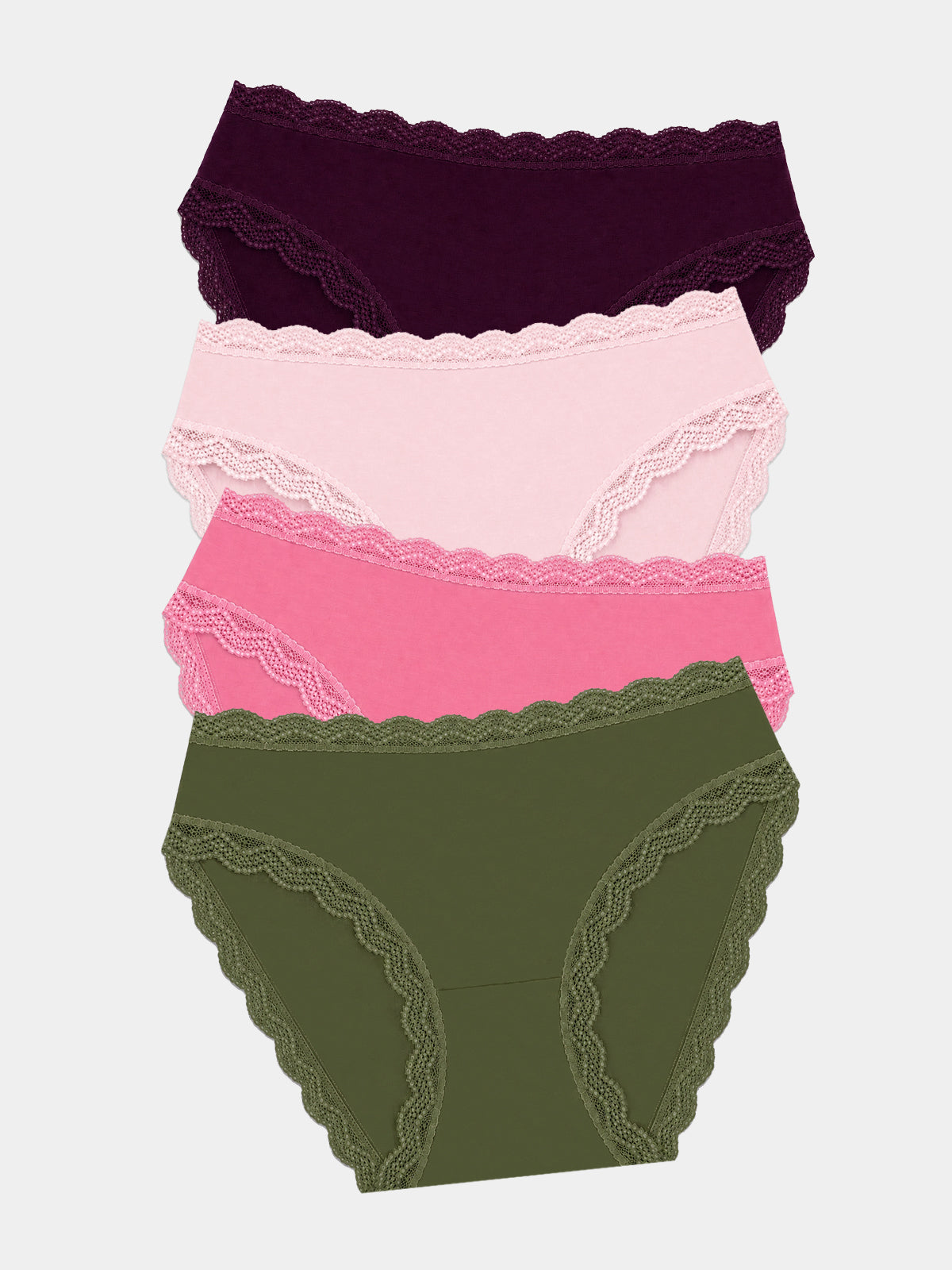 Mid Rise High Leg Brief Four Pack - Black Cherry & Olive