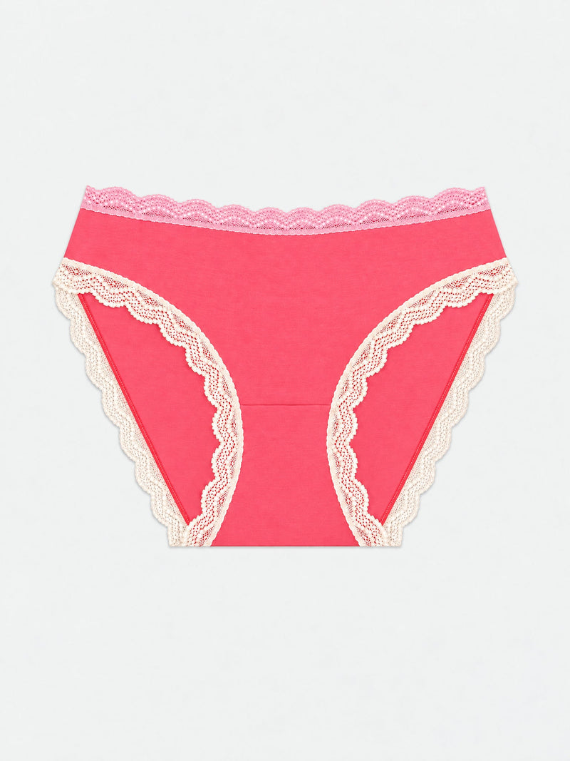 Mid Rise High Leg Brief - Coral Paradise and Buttercream