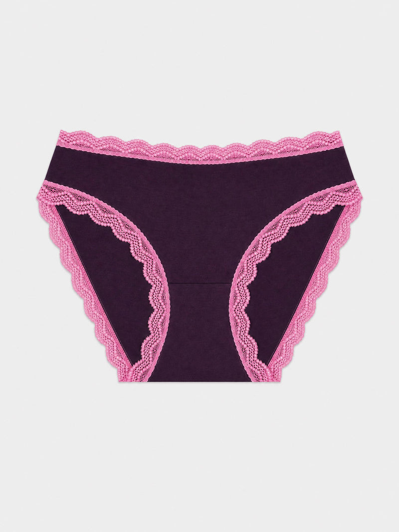 Mid Rise High Leg Brief - Black Cherry & Pop Pink