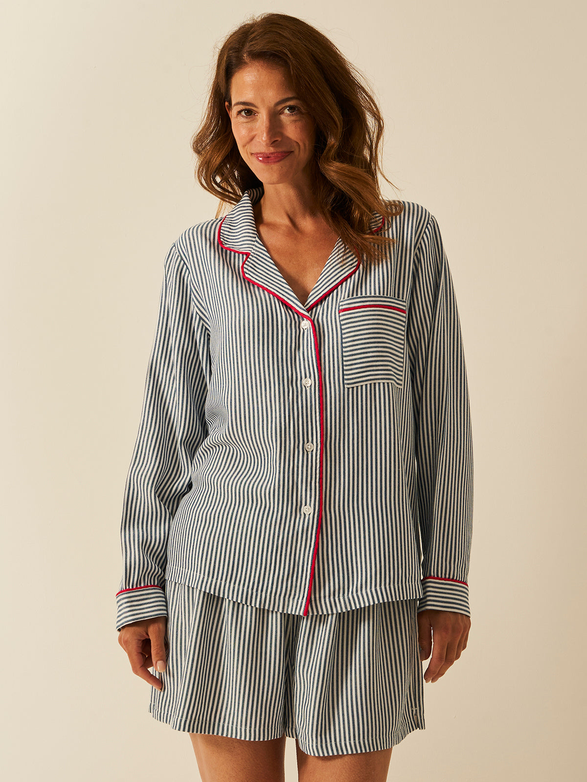 Soft Brushed Woven Pajama Shorts - Midnight Stripe Anjos & Lourenco