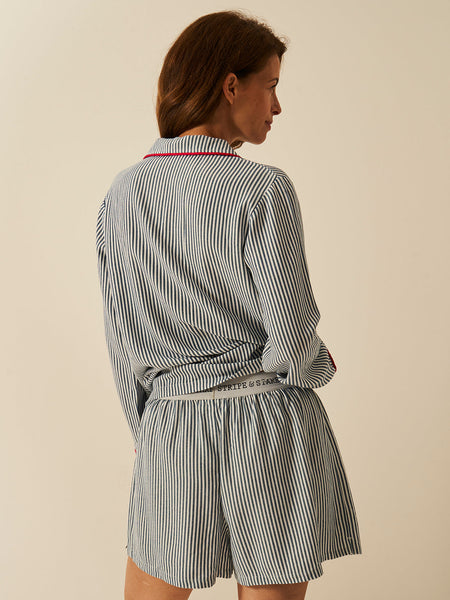 Soft Brushed Woven Pajama Shorts - Midnight Stripe Anjos & Lourenco