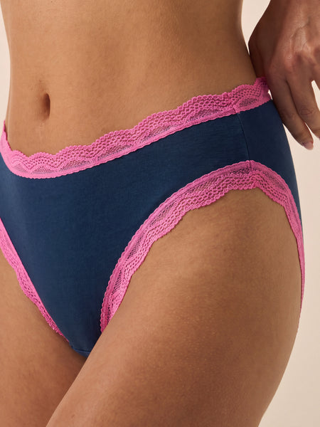 Mid Rise High Leg Brief - Midnight Neon Pink