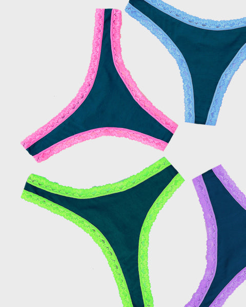 Thong Four Pack - Neon Candy  Sustainable TENCEL™ Lace Underwear – Stripe  & Stare USA
