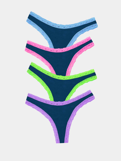 Thong Four Pack - Midnight Neon Stripe & Stare