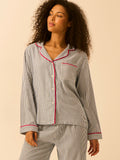 Soft Brushed Woven Pajama Top - Midnight Stripe