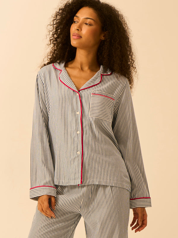 Soft Brushed Woven Pajama Top - Midnight Stripe