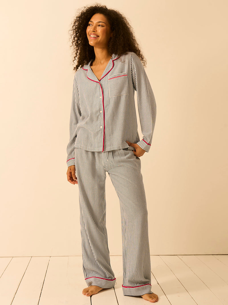 Soft Brushed Woven Pajama Bottoms - Midnight Stripe