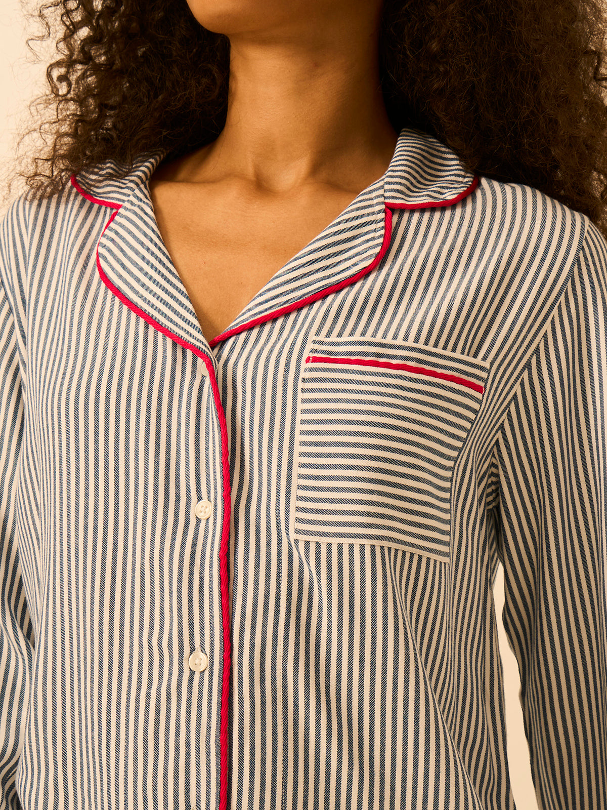 Soft Brushed Woven Pajama Top - Midnight Stripe