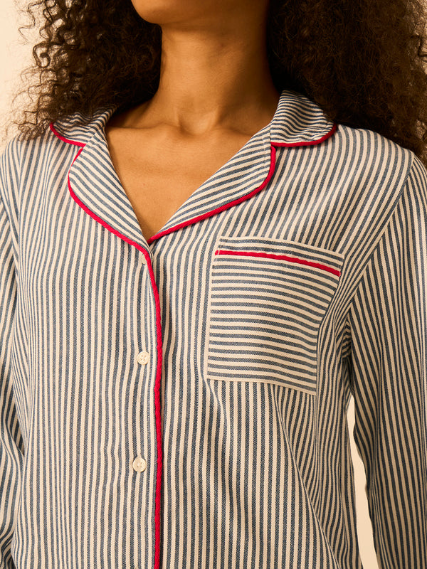 Soft Brushed Woven Pajama Top - Midnight Stripe