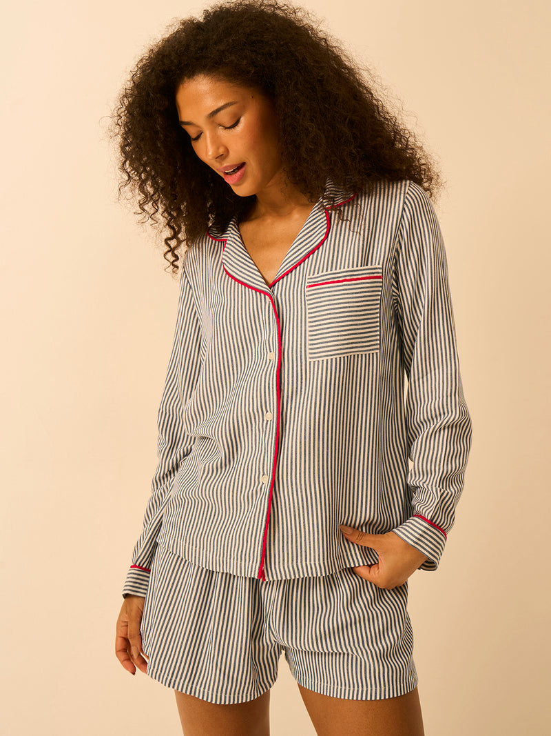 Soft Brushed Woven Pajama Shorts - Midnight Stripe
