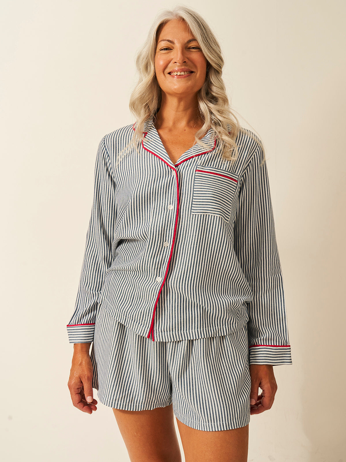 Soft Brushed Woven Pajama Shorts - Midnight Stripe Anjos & Lourenco
