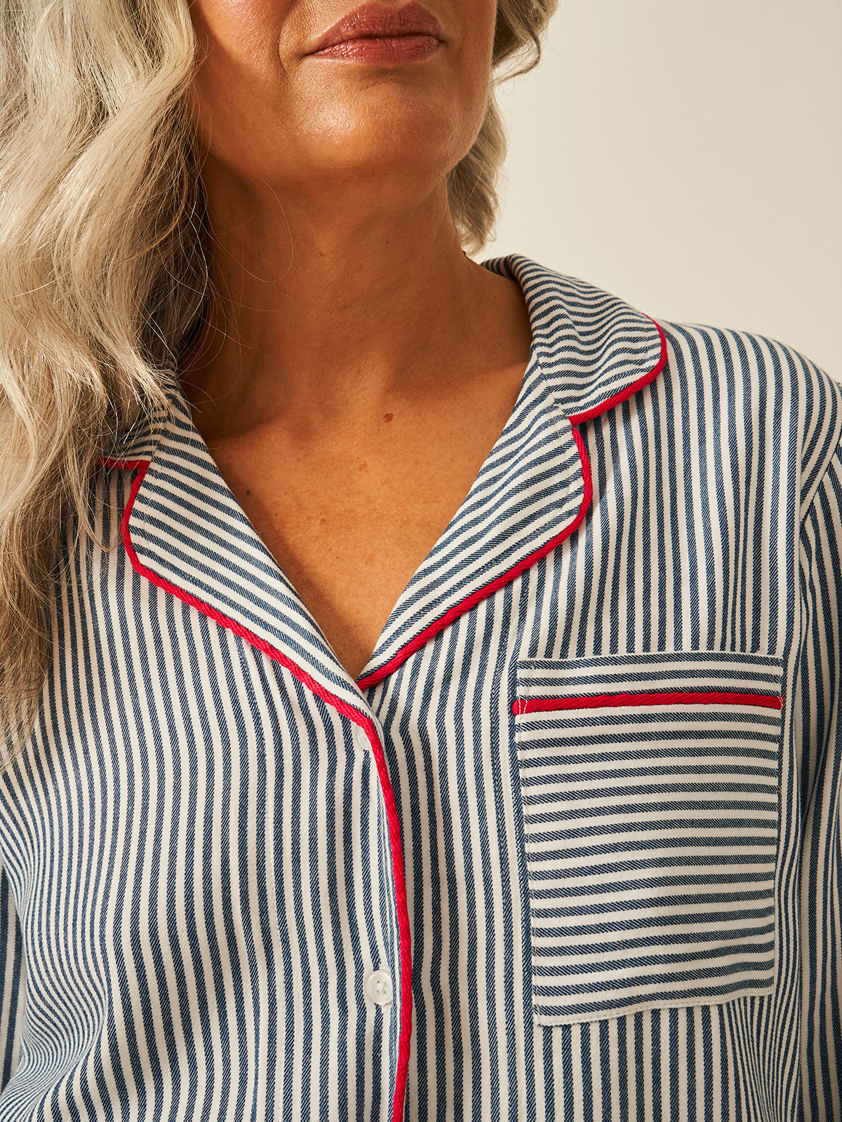 Soft Brushed Woven Pajama Top - Midnight Stripe Anjos & Lourenco
