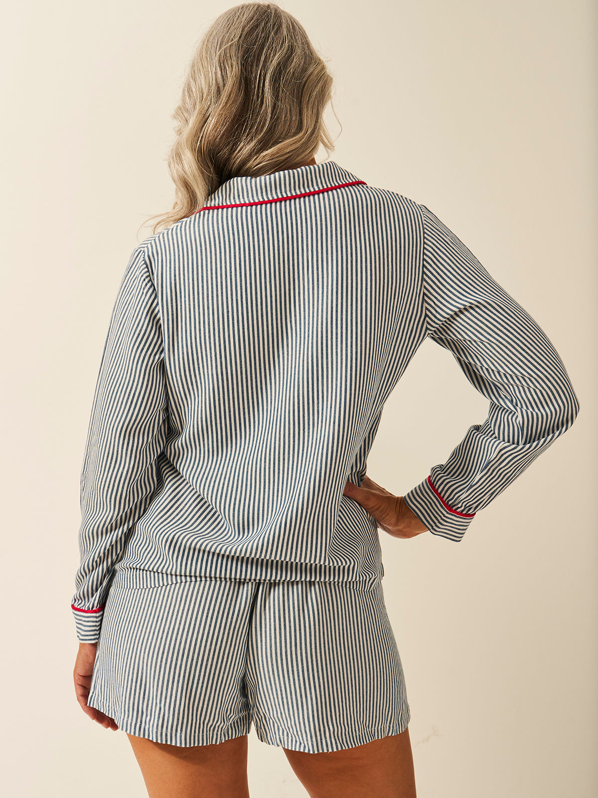 Soft Brushed Woven Pajama Top - Midnight Stripe Anjos & Lourenco
