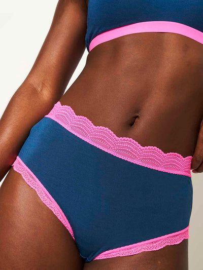 High Rise Brief - Midnight Neon Pink Stripe & Stare