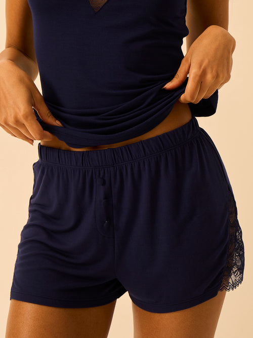 Eco Lace Pajama Shorts - Navy