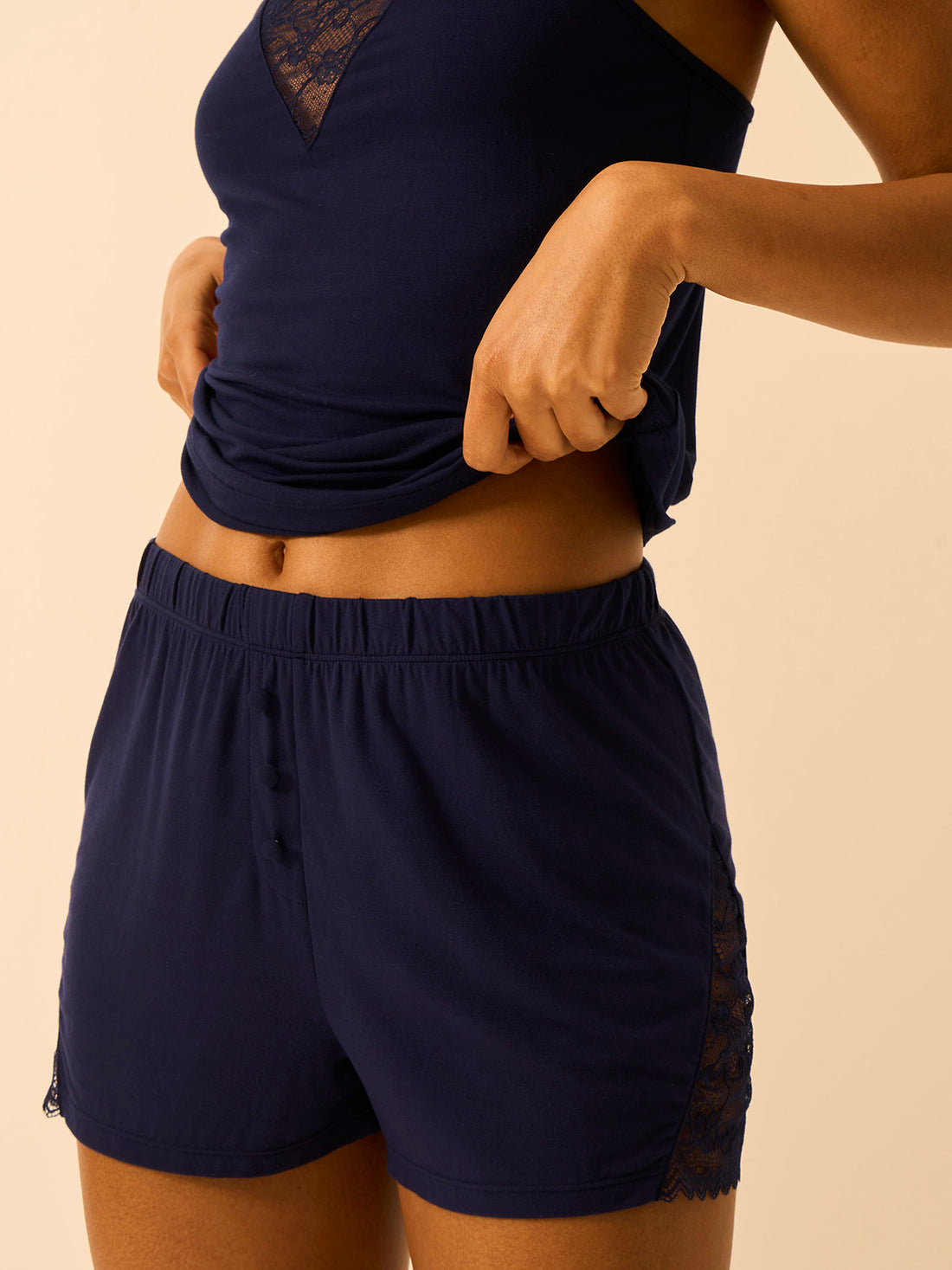 Eco Lace Pajama Shorts - Navy