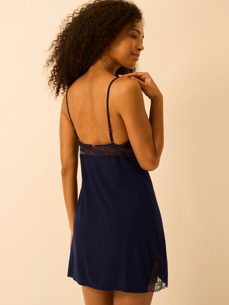 Eco Lace Slip Dress - Navy