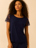 Eco Lace Slouchy Pajama Top - Navy