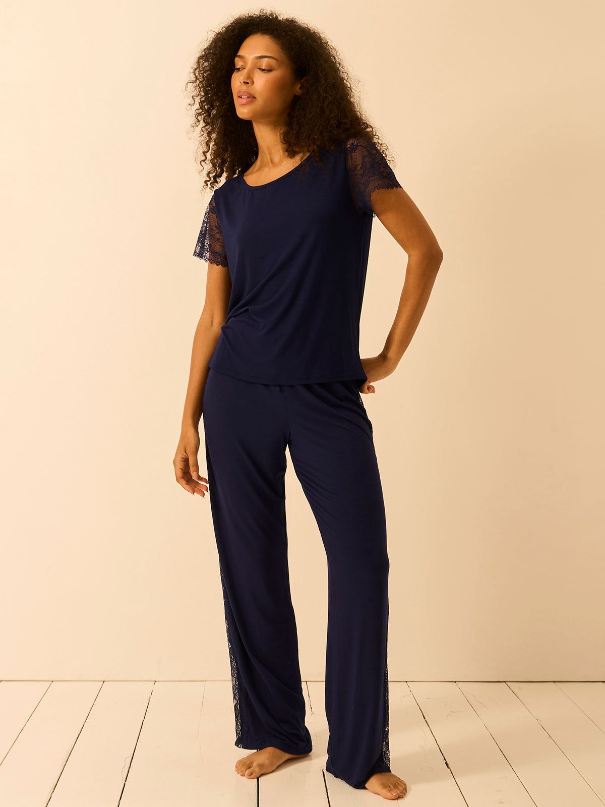 Eco Lace Slouchy Pajama Top - Navy
