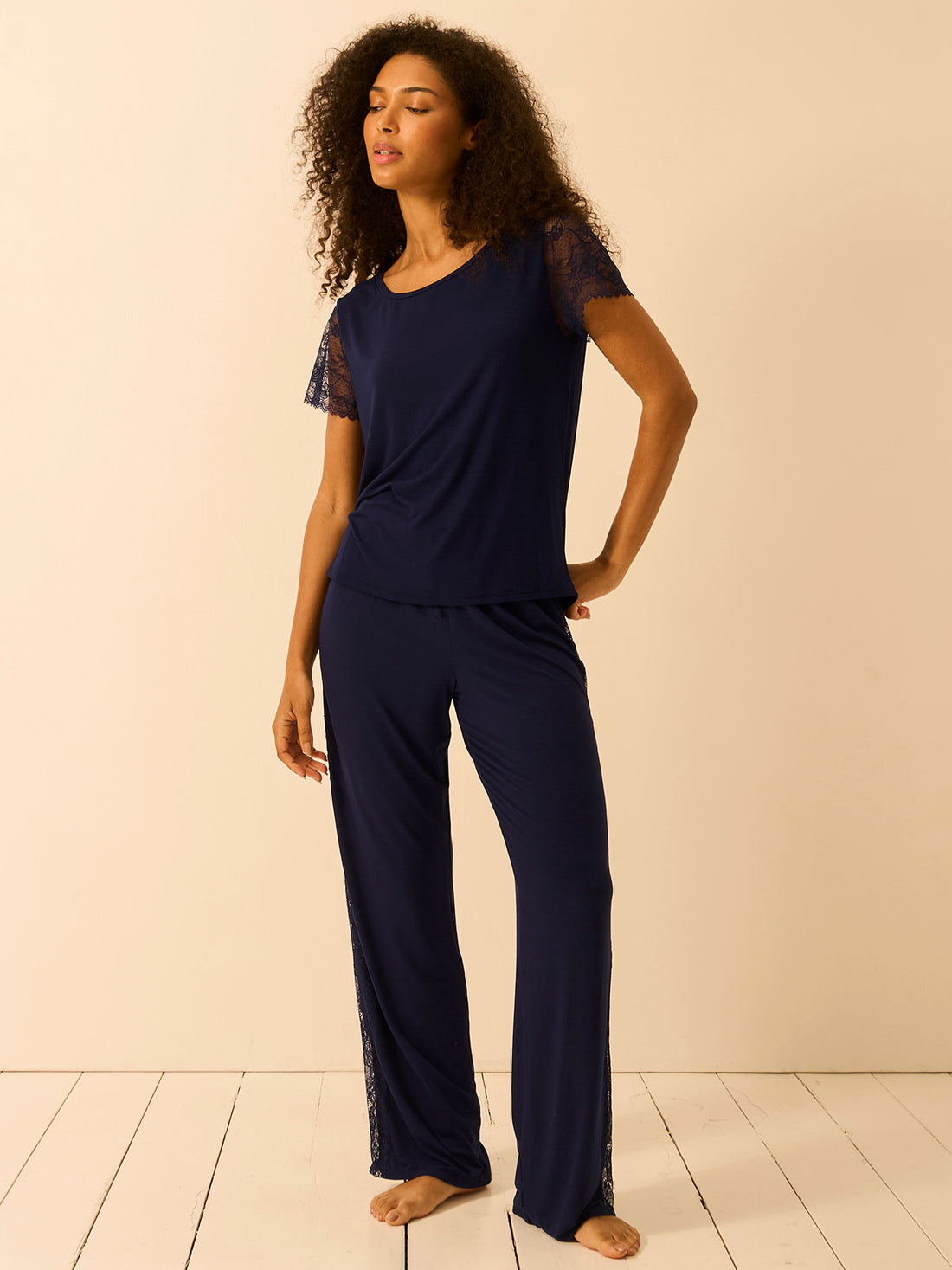 Eco Lace Long Pajama Bottoms - Navy