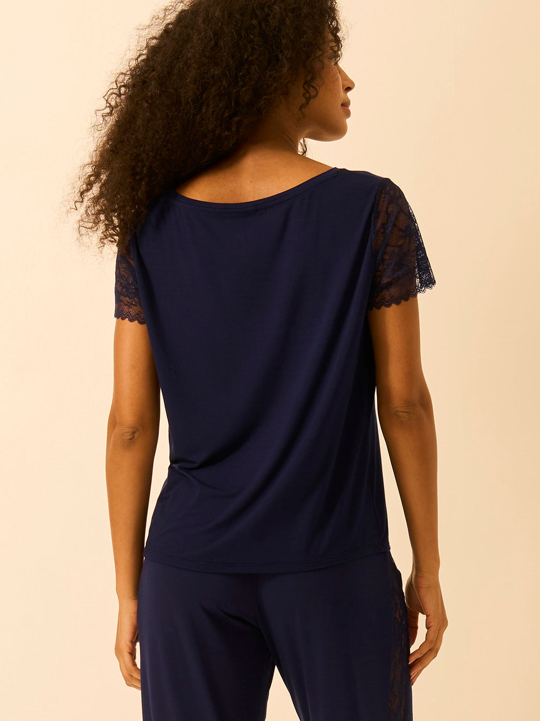 Eco Lace Slouchy Pajama Top - Navy