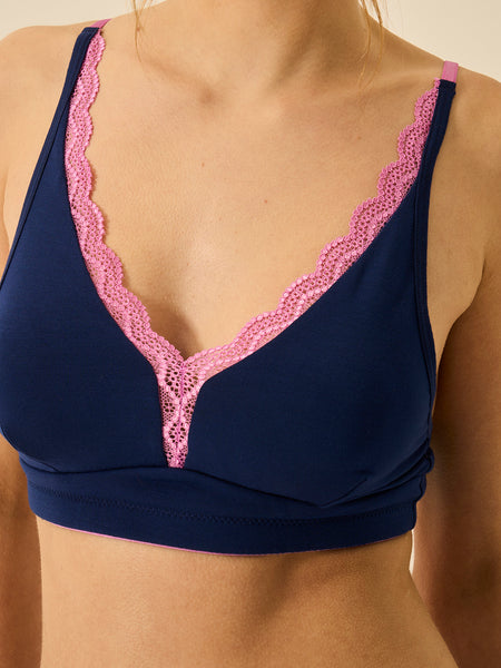 Lace Plunge Bra - Navy & Sweet Violet