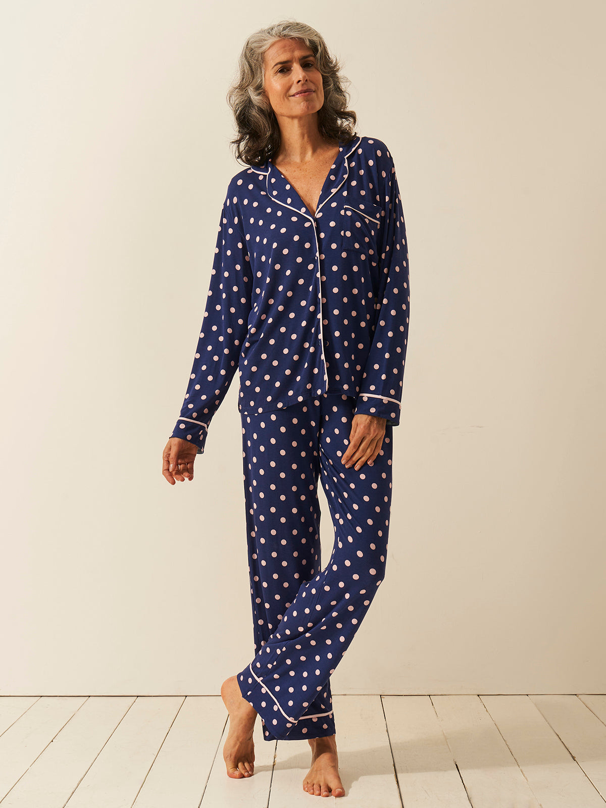 Long Pajama Set - Navy Spot