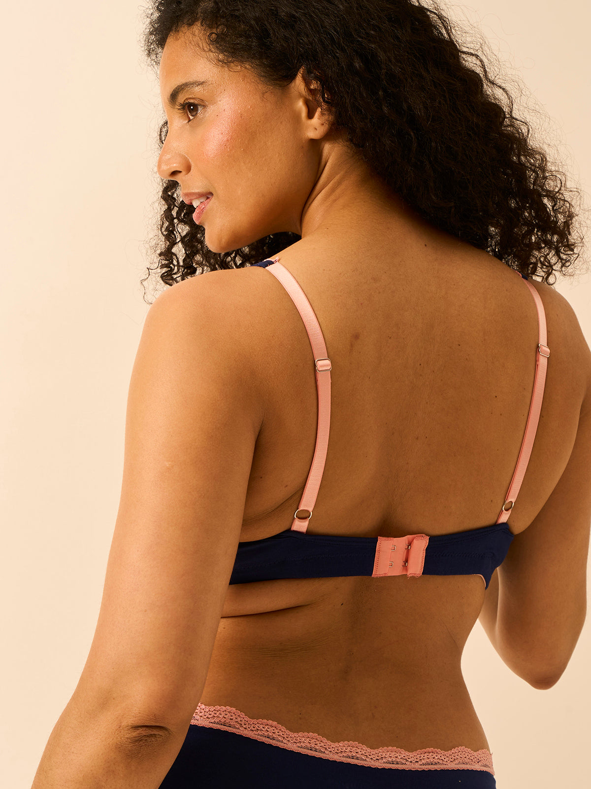 Lace Plunge Bra - Navy & Neon Peach