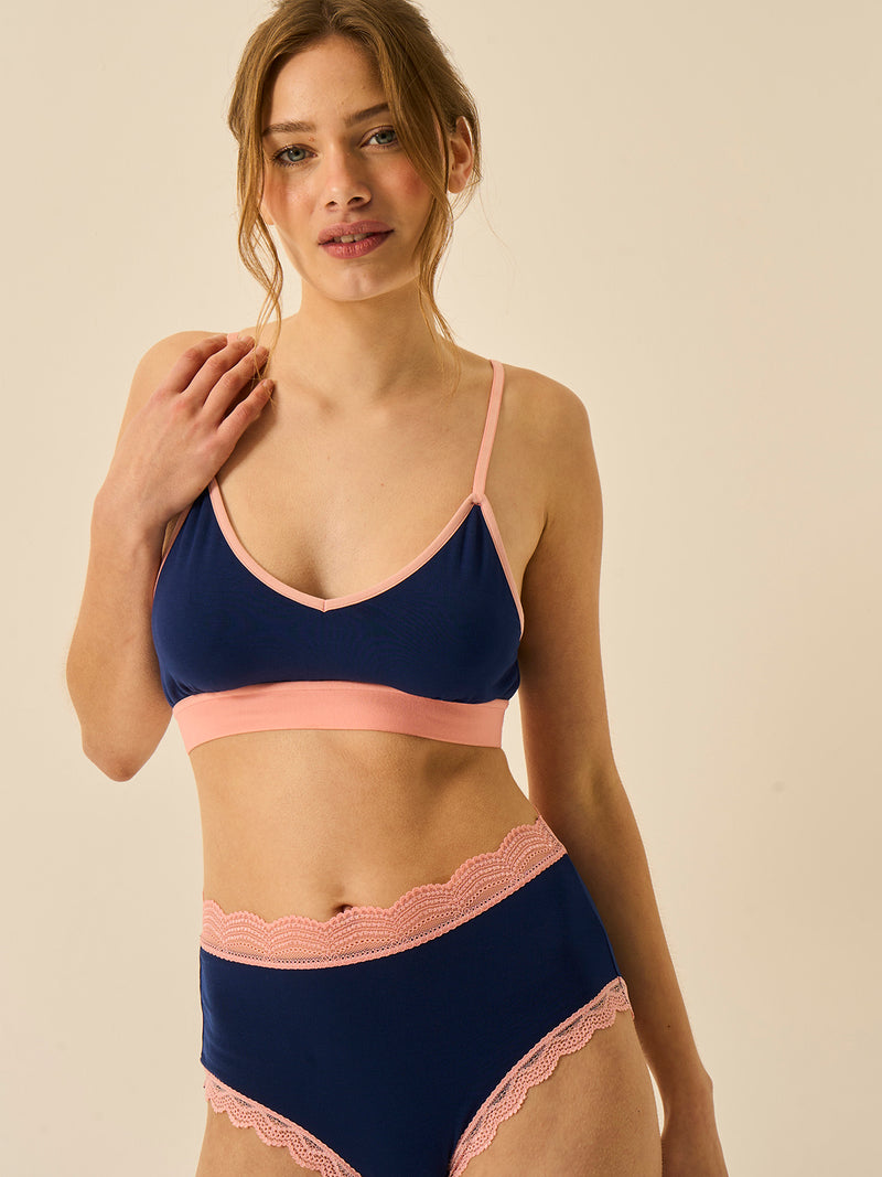T-Shirt Bra - Navy & Neon Peach
