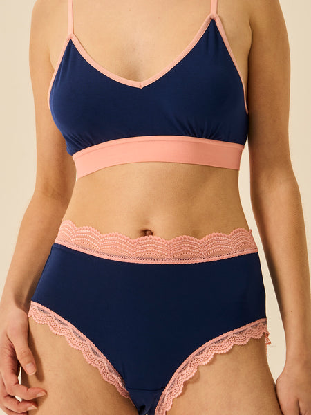 T-Shirt Bra - Navy & Neon Peach