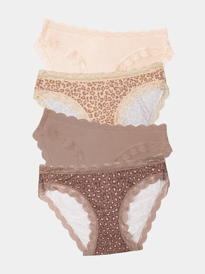 The Original Brief Four Pack - Neutral Leopard Stripe & Stare