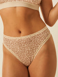 High Waist Thong - Neutral Leopard Sand
