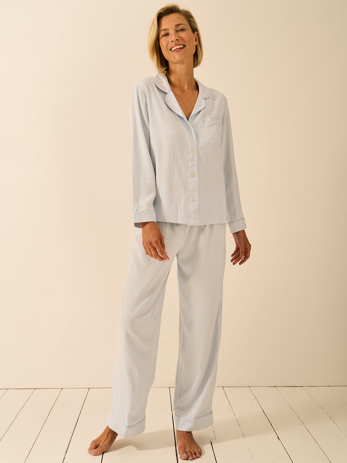 Soft Brushed Woven Pajama Top - Blue Mini Stripe