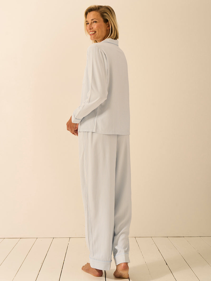 Soft Brushed Woven Pajama Top - Blue Mini Stripe