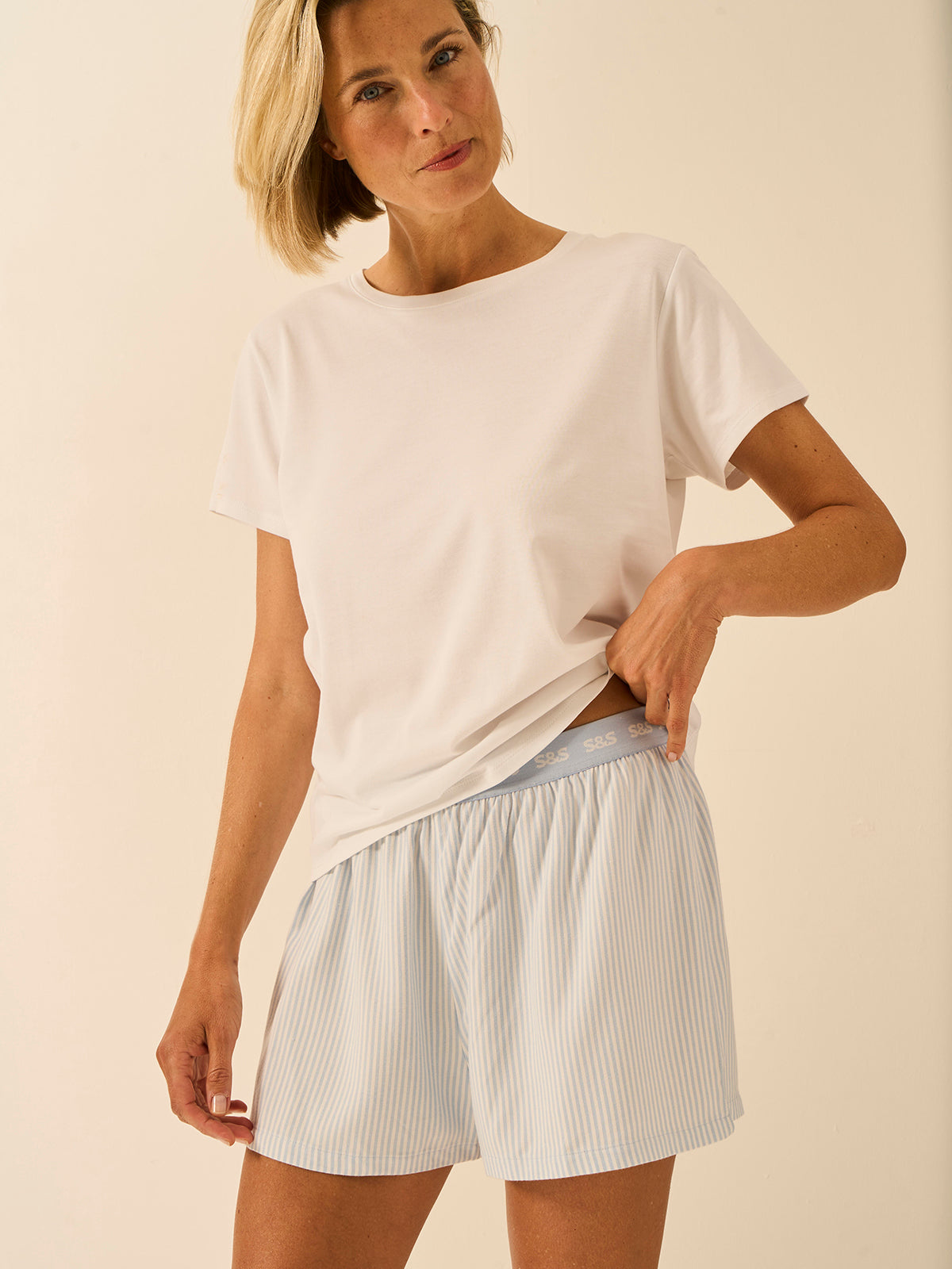 Soft Brushed Woven Pajama Shorts - Blue Mini Stripe