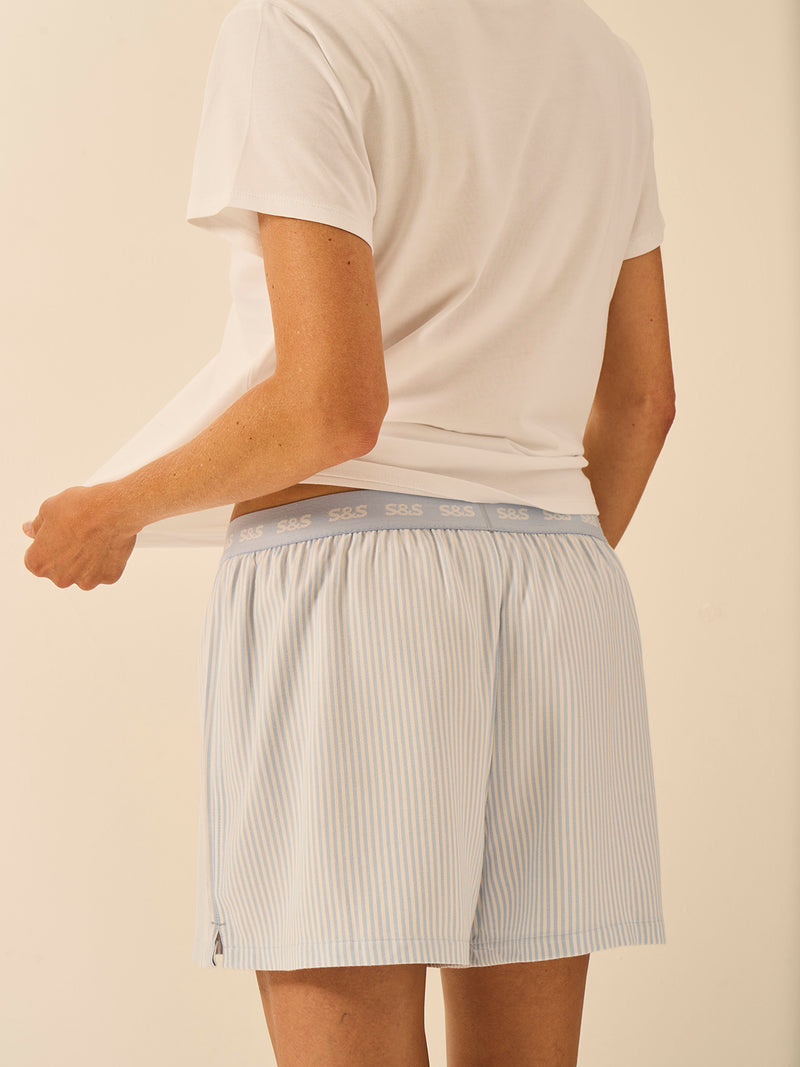 Soft Brushed Woven Pajama Shorts - Blue Mini Stripe