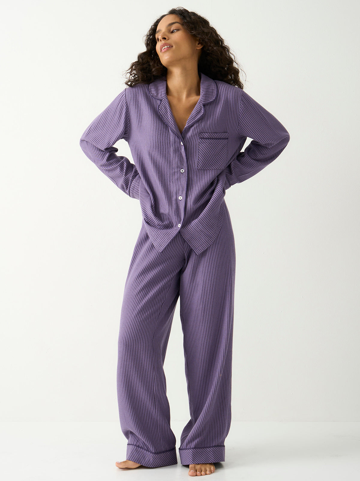 Soft Brushed Woven Pajama Top - Night Fog