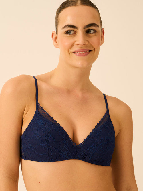 Eco lace Padded Demi Bra - Navy