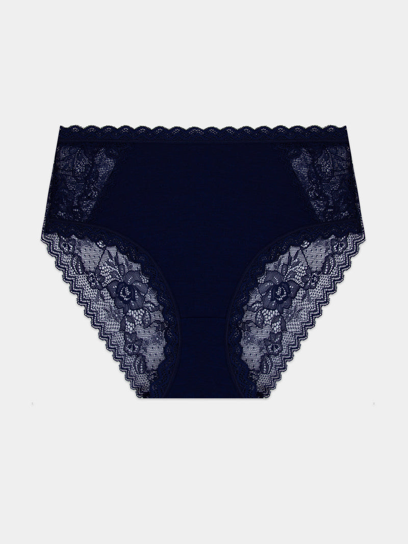 Eco Lace High Rise Brief - Navy
