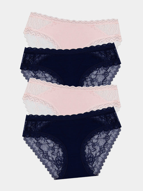 Eco Lace Original Brief Four Pack - Navy & Pale Pink