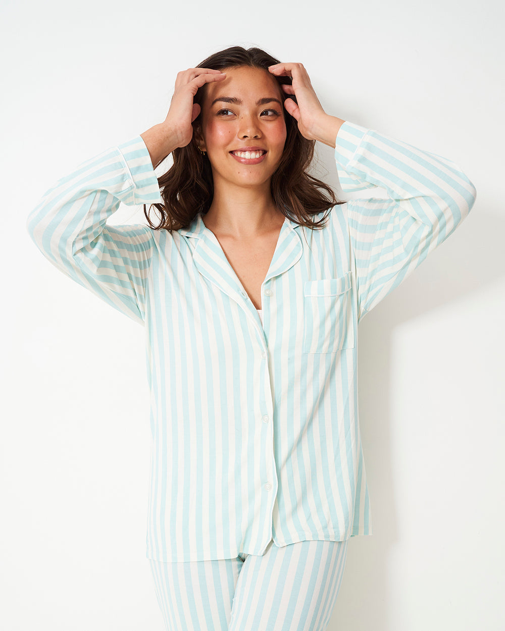 Long Pajama Set - Pale Blue Stripe Stripe & Stare