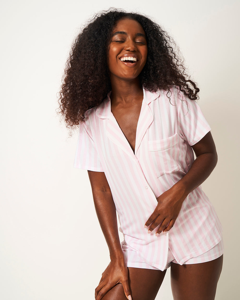 Short Pajama Set - Pale Pink Stripe Stripe & Stare