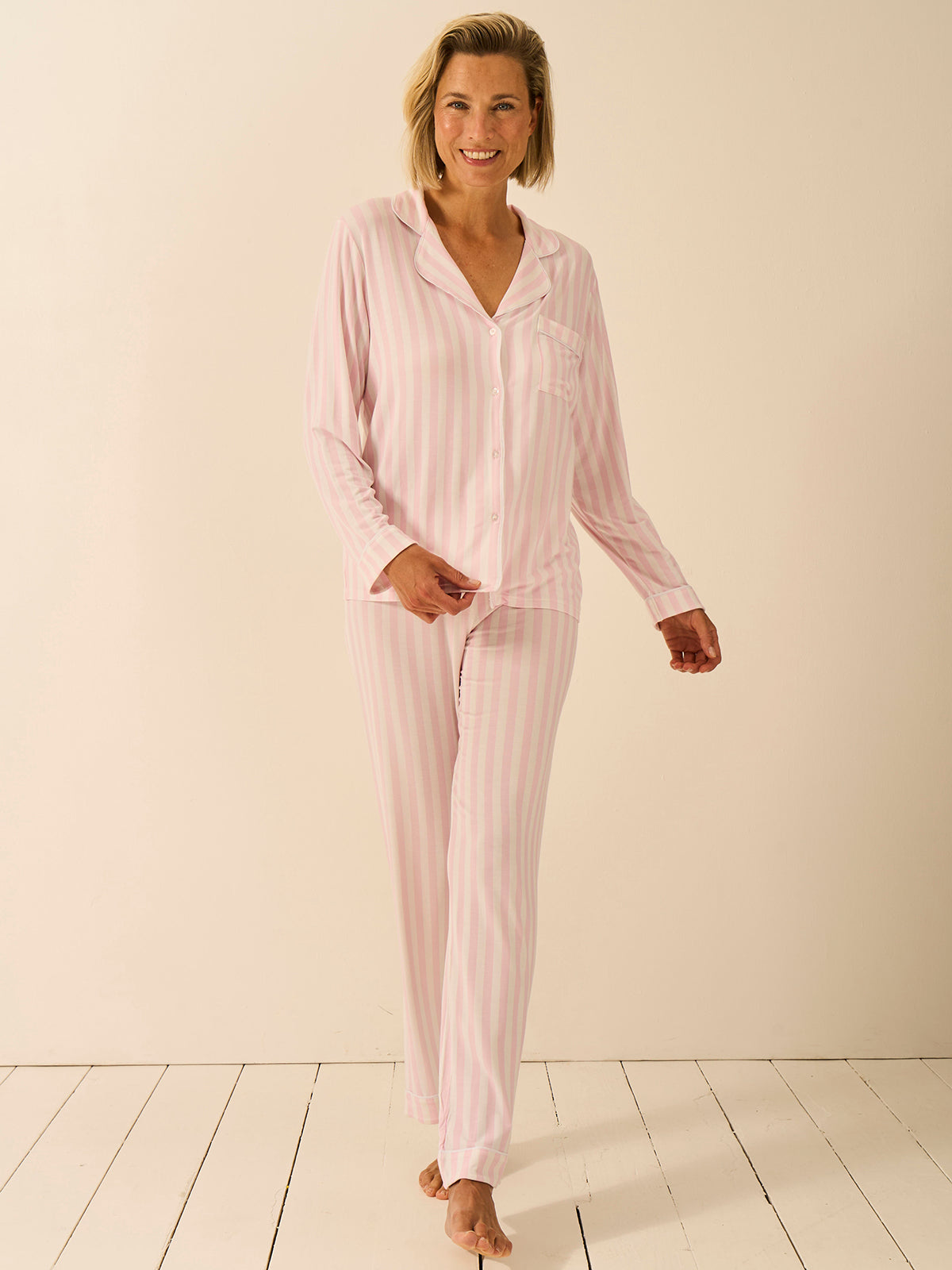 Long Pajama Set - Pale Pink Stripe